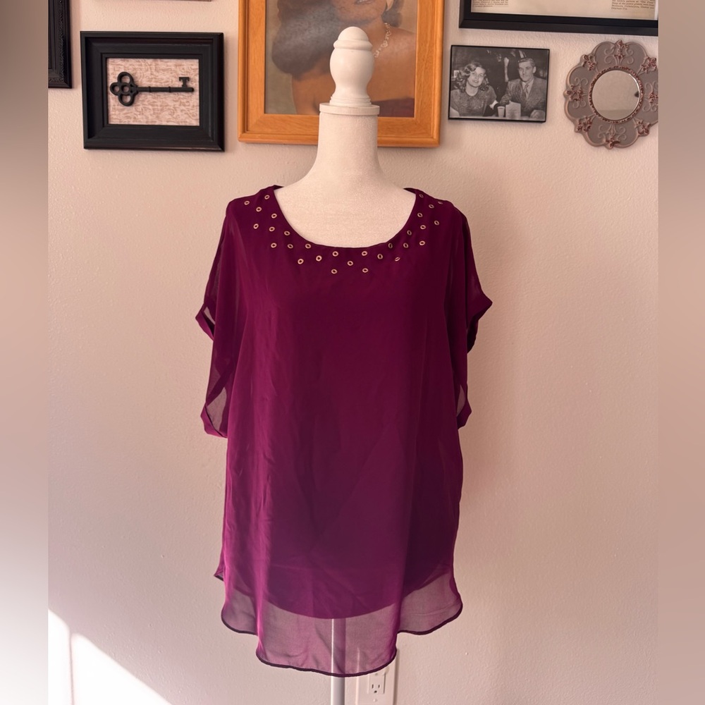 Joseph Deep Fuchsia  Blouse with Embellished Neckline